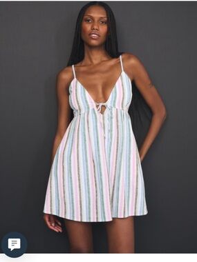 Abercrombie & Fitch Bra-Free Linen-Blend Tie-Front Skort Dress Medium Tall NWT M